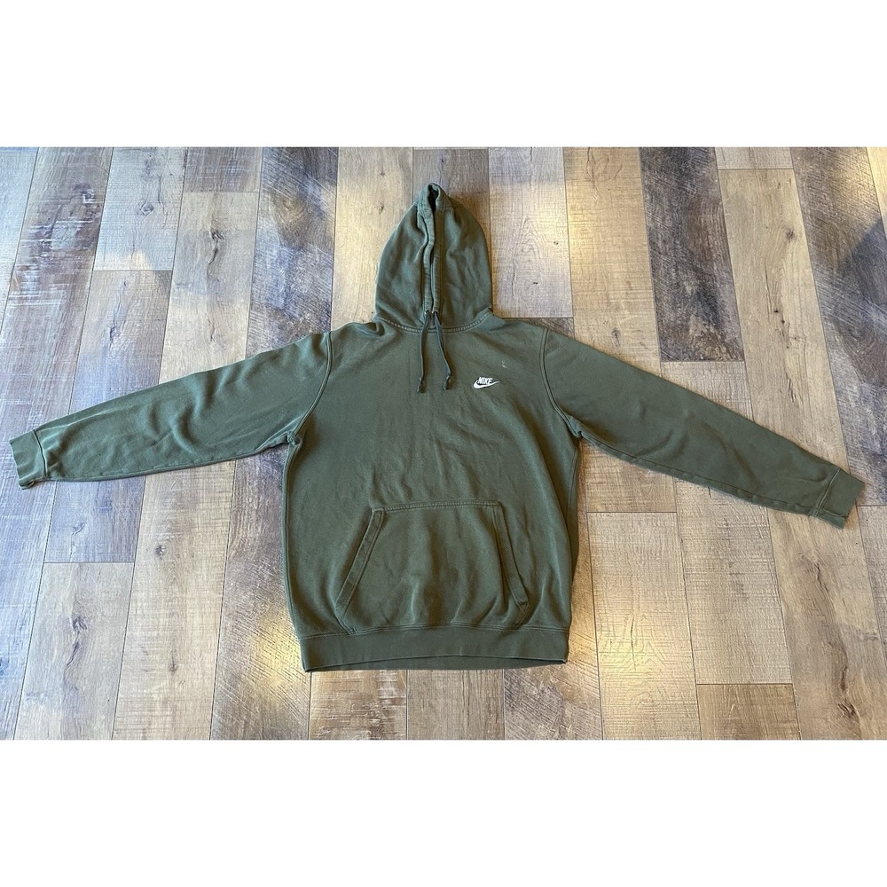 Nike Olive Green Pullover Hoodie Men's Large Swoosh Kangaroo Pocket Sweatshirt